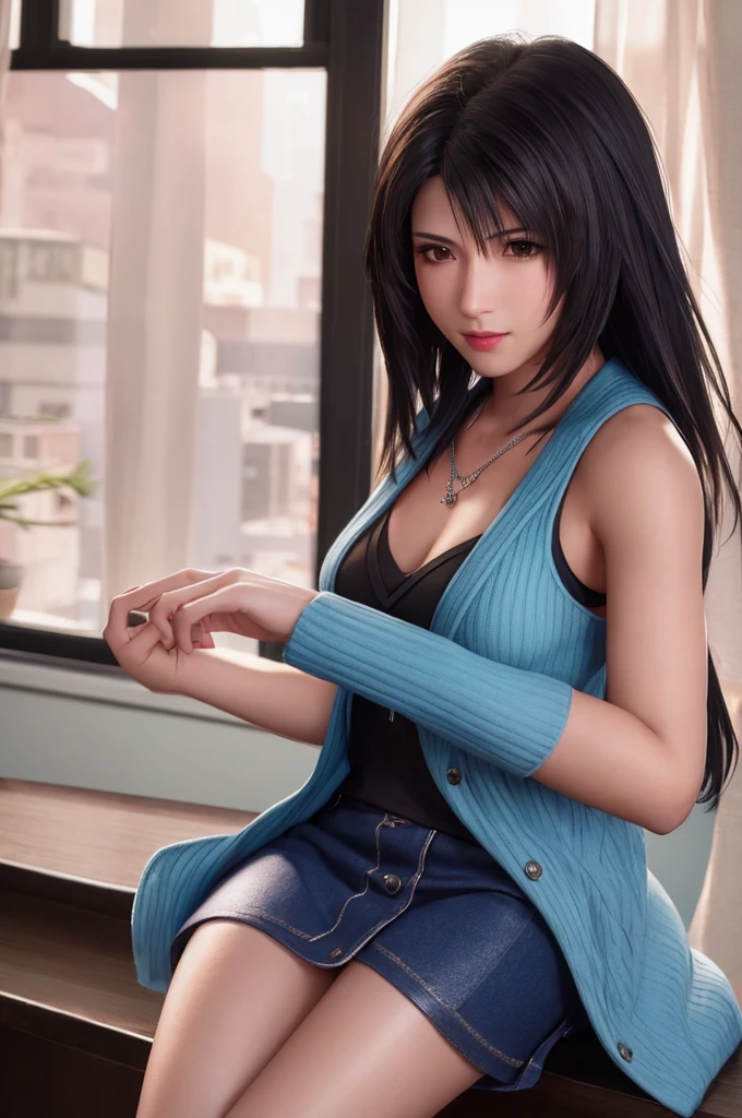 rinoa, blue duster, blue wristbands, holding necklace, portrait body, unparalleled masterpiece, ultra realistic 8k CG, perfect artwork, clean, beautiful face, pure face, pale skin, intricate detail, prestige, gorgeous, luxury, fancy ballroom, dog