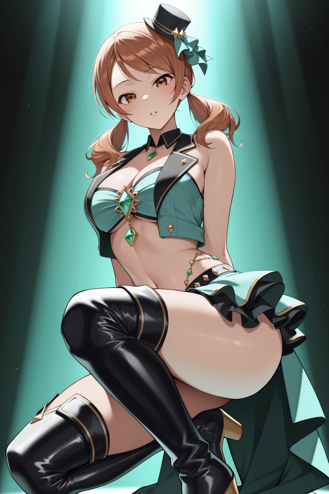 (masterpiece, highest quality:1.2), One girl, alone,Are standing_Split, 
One girl in,Lynette, Lynette, Animal earsの毛, Animal ears, Cat ear, Facial blemishes, Hair Ribbon, (Purple eyes:1.1, Brown Hair, star, star on cheek, break bow, Green ribbon, Have, leotard, Long sleeve, miniskirt, pantyhose, skirt, top Have, break looking at viewer, break indoors, break (Tabletop:1.2), highest quality, High resolution, Unity 8K, (figure:0.8), (Beautiful fine details:1.6), Highly detailed face, Perfect lighting, Highly detailed CG, (Perfect hands, Perfect Anatomy),
