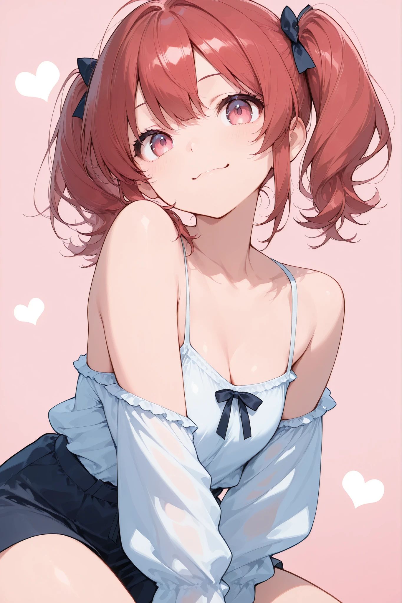 stylish、Red hair、SHORT BOB、side twin tails、Cheerful Girl