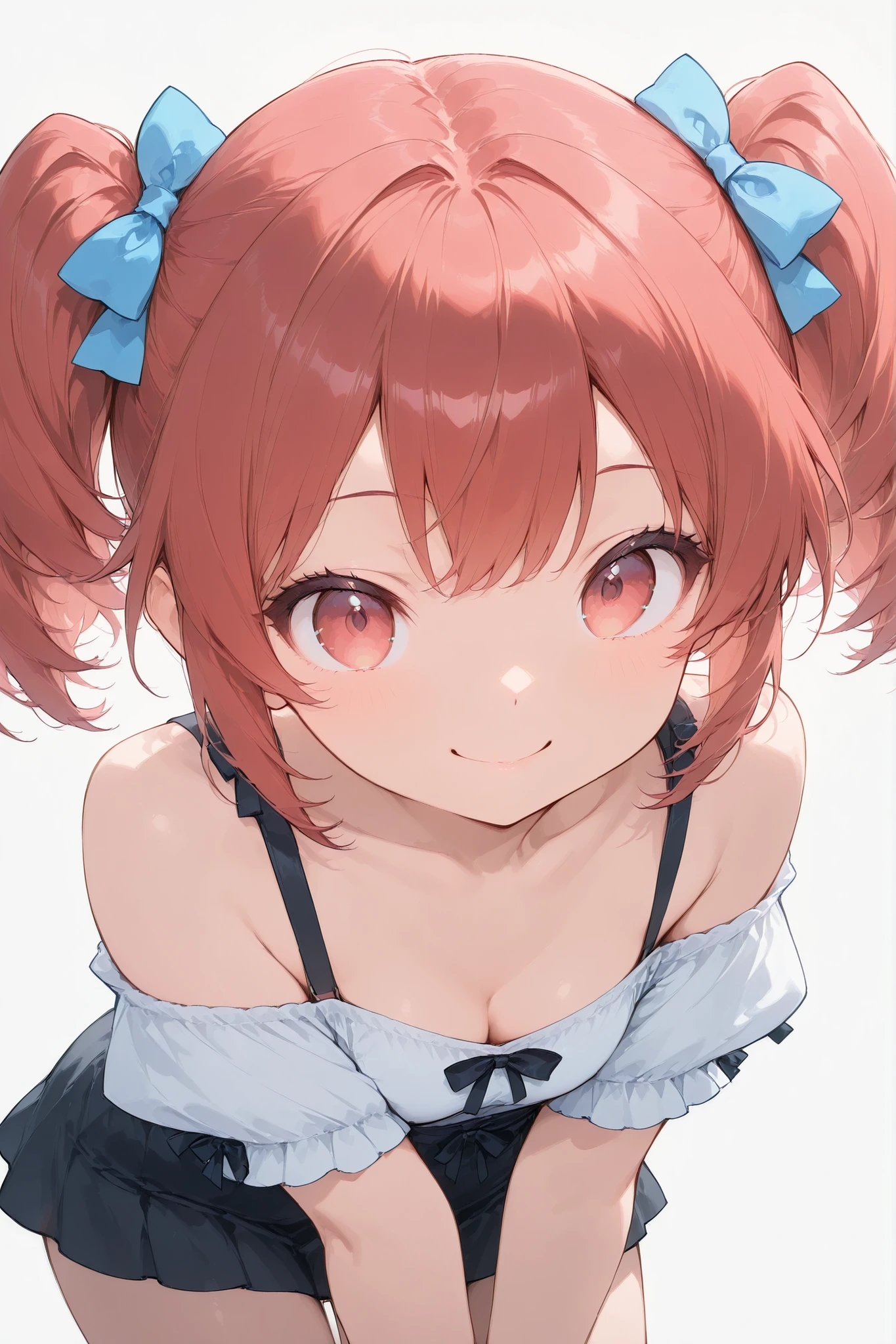 stylish、Red hair、SHORT BOB、side twin tails、Cheerful Girl