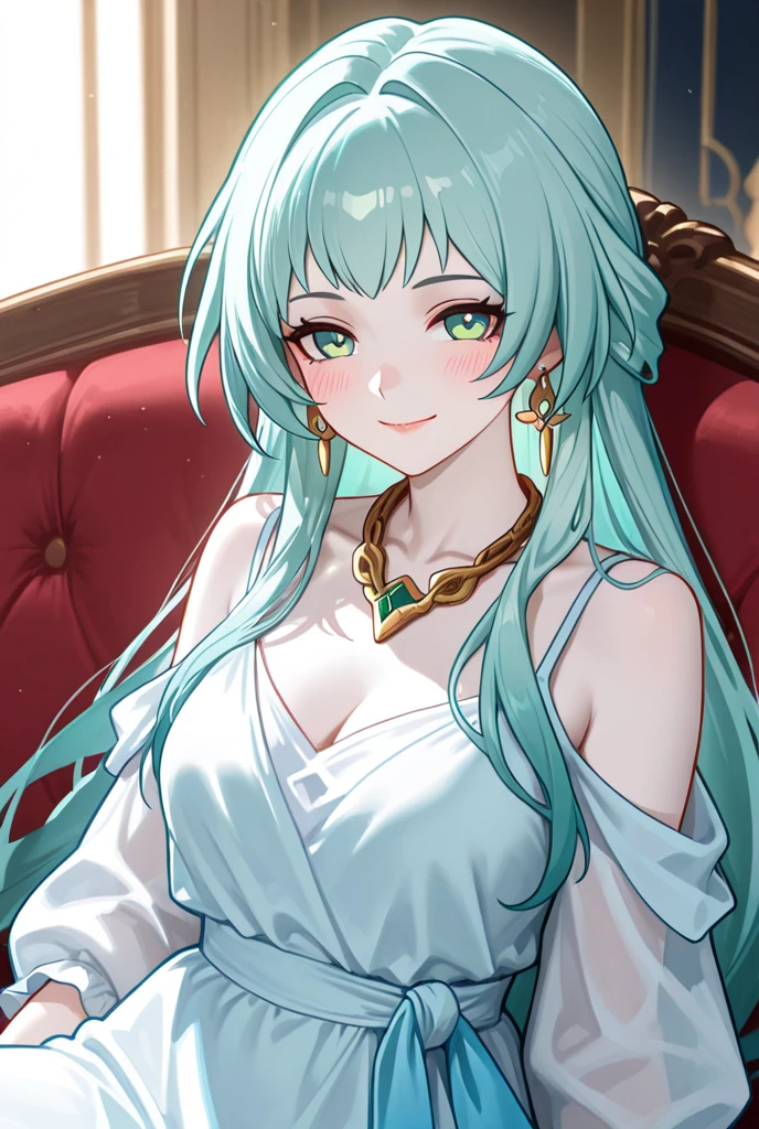 Perfect face, sitting, looking at viewer