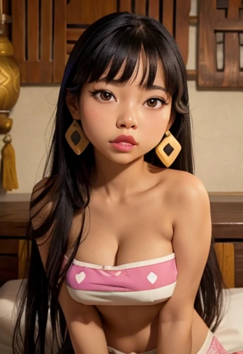 Chel ,1 girl, beautiful, Brown hair, short, portrait, Sweet, Alone, looking at the viewer, hair ornament, bow, Chibi, nudes, pussy nasty wet, breasts visible