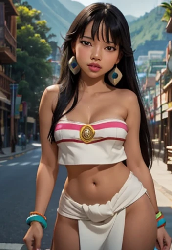 Ariana Grande, beautiful, white bikini, petal, has a red and white flower shaped shawl,