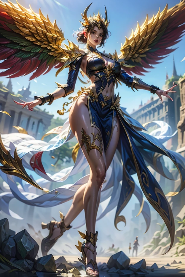 generate a lady name venade, wearing sexy warrior outfit with huge wings, while holding a spear, she is a fierce warrior who is ready to attack her enemies, masterpiece, best quality:1.2),(8k,highres,RAW photo,realistic,photo-realistic:1.3),(detailed skin texture,detailed cloth texture,beautiful detailed face:1.25),professional lighting,photon mapping,beautiful soft light,radiosity,physically-based rendering,raytracing, model shoot style, model shoot style, (extremely detailed CG unity 8k wallpaper), full shot body photo of the most beautiful artwork in the world,, (((NSFW))), (((nude))), (completly naked))), (((nipples)))
