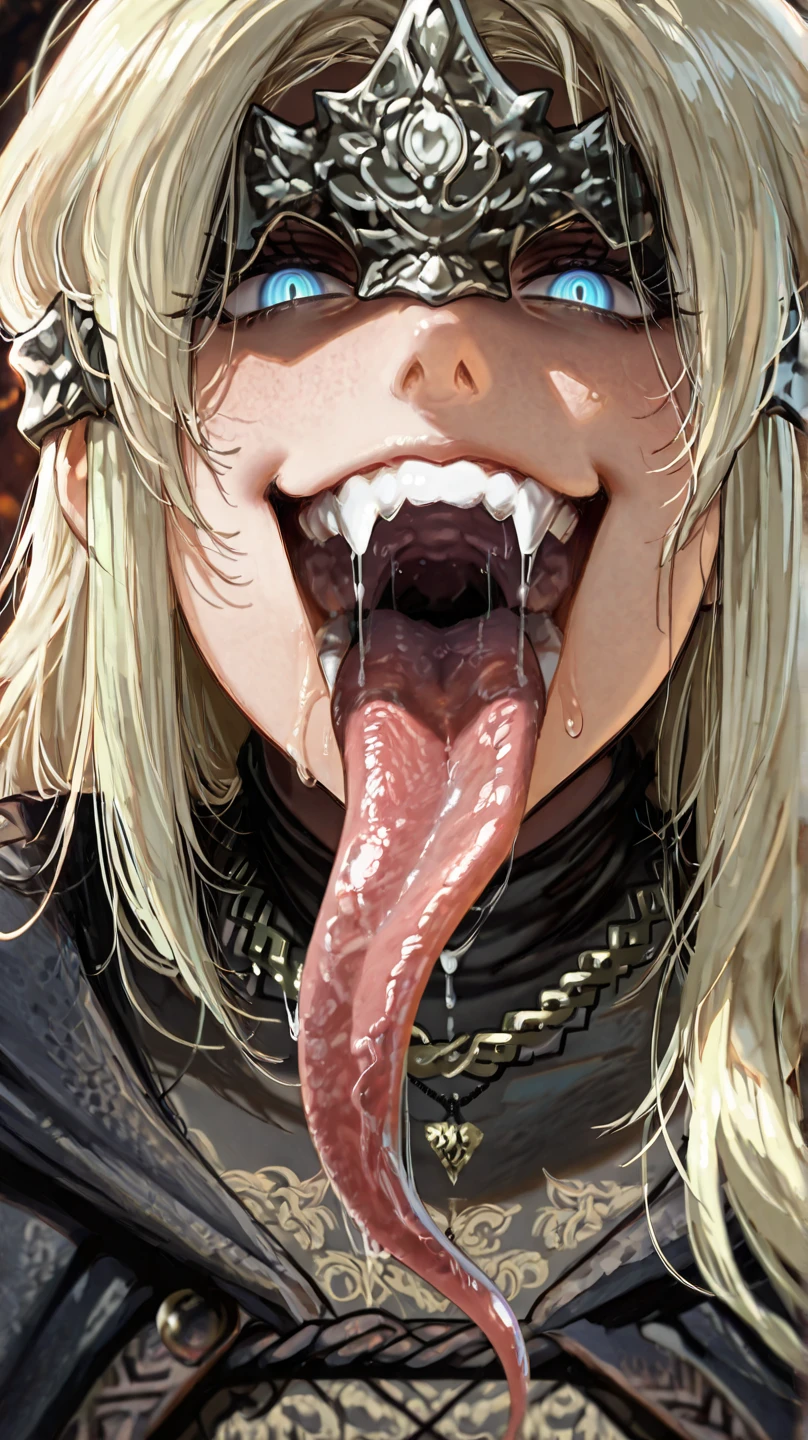 score_9, score_8_up, score_7_up, source_anime BREAK 1girl, solo, jainapost, multicolored hair, white hair, yellow hair, single braid, ,blush, open mouth, big mouth, tongue, tongue out, close up, saliva, uvula, uvula, room, mouth focus, excessive saliva, giantess, room, angry, closed eyes,
