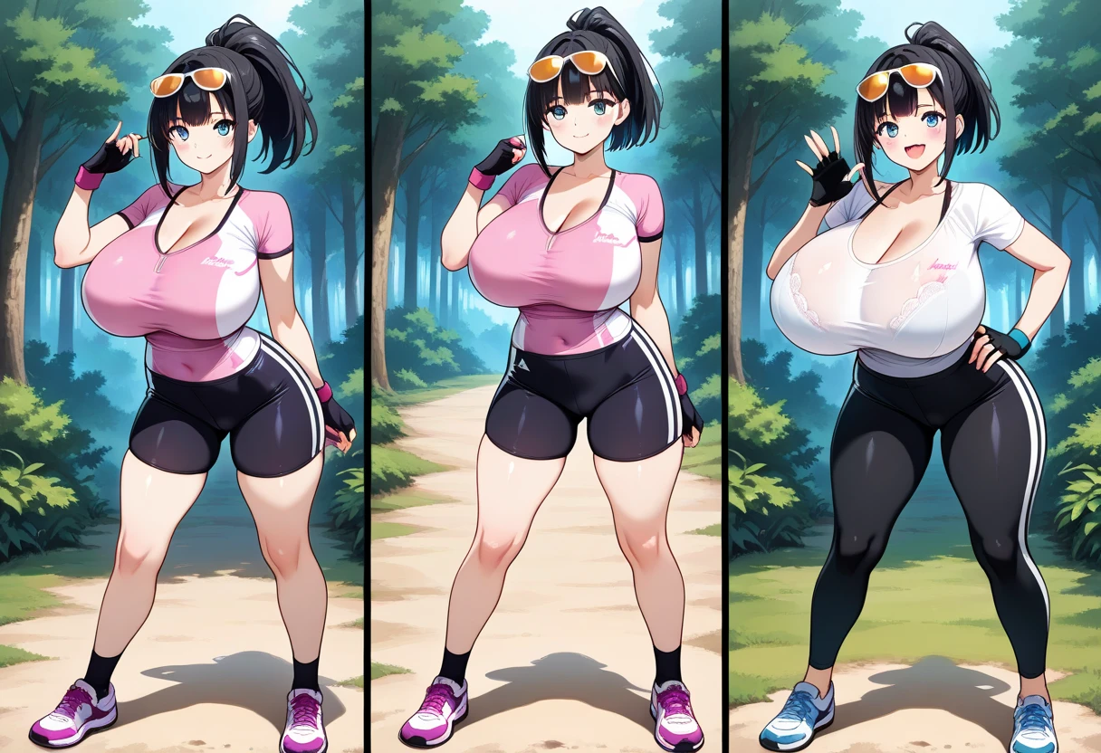 1girl, solo, full body, ((((she wears sport shoes)))), masterpiece, (high detail:1 1), Rough face, Natural skin, high quality, Sakura Haruno,black hair, ((long hair)), ((bangs hair)), detailed hair, white eyes,(Big breasts:1.2 ),( smile:1.2),Face blush,Sexy figure, perfect bodies, beautiful eyes, (Detailed face and eyes), (face: 1 2), voices, Extra, real photo, ... ... ........... PSD, sharp focus, contrast lighting, Delicate skin, High definition 8K, incredible details, realistic, professional photo shooting, 8K UHD, SLR camera, soft lighting , high high quality, film grain, Fujifilm XT3, magic, particle FX, (((flare yoga pants))), (((she wears flare yoga pants))), (((tight turtleneck))), in the forest, dark forest, horror forest, lavender field, looking at viewer, (((Show cameltoe))), ((full body)), ((standing)), gloves, ((huge ass)), nipples