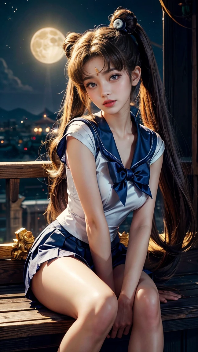 Super beautiful glowing big eyes、((masterpiece)), ((top-quality)), (ultra-detailliert), ((ighly detailed)), 4K, (8K), Sailor Moon, long Brond Hair, The aesthetics of Sailor Moon, dreamcore, Aesthetics of pleasure、A slight smil