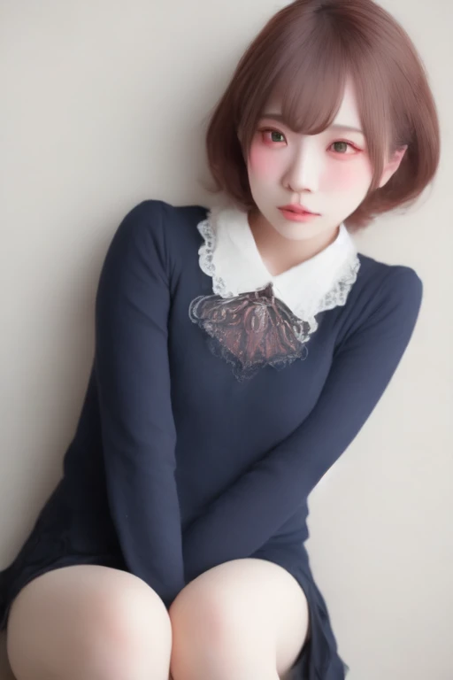 ulzzang-6500-v1.1, (RAW photos :1.2), (photot-REALISTIC,:1.4), Beautiful Meticulous Girl, highly detailed eyes and face, beauty training, absurderes, 令人难以置信的absurderes, The file size is huge, super detailed, high resolution, Very Detailed, Highest Quality, masterpeace、, beast ear, ((Japanese girl's high school uniform)), Illustration , Very Detailed, UHQ, unified, 8k wallpaper, shinning, fine details, masterpeace、, Highest Quality, Very DetailedなUHQユニフォーム8k wallpaper, Glow on the face、 Lights、、((does not wear panties))、(( dynamic pose )))、()、(halfway)、(pantyhose、、、、)、(sit cross-legged and bent your knees))、1 girl with short hair、简单的1 girl with short hair、long neck、stick out your ears、By bangs、bigger eyes、eyeslashes、a Pretty 、extremely cute