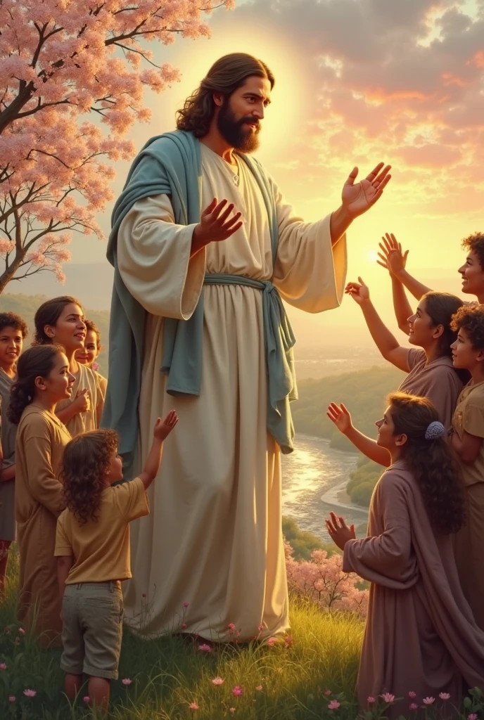 Luffy, Nami, Zoro, Sanji, Usopp, Nico Robin, Chopper, Jinbe, Frankie y Brooke (Ome Piece) adorando a Jesucristo