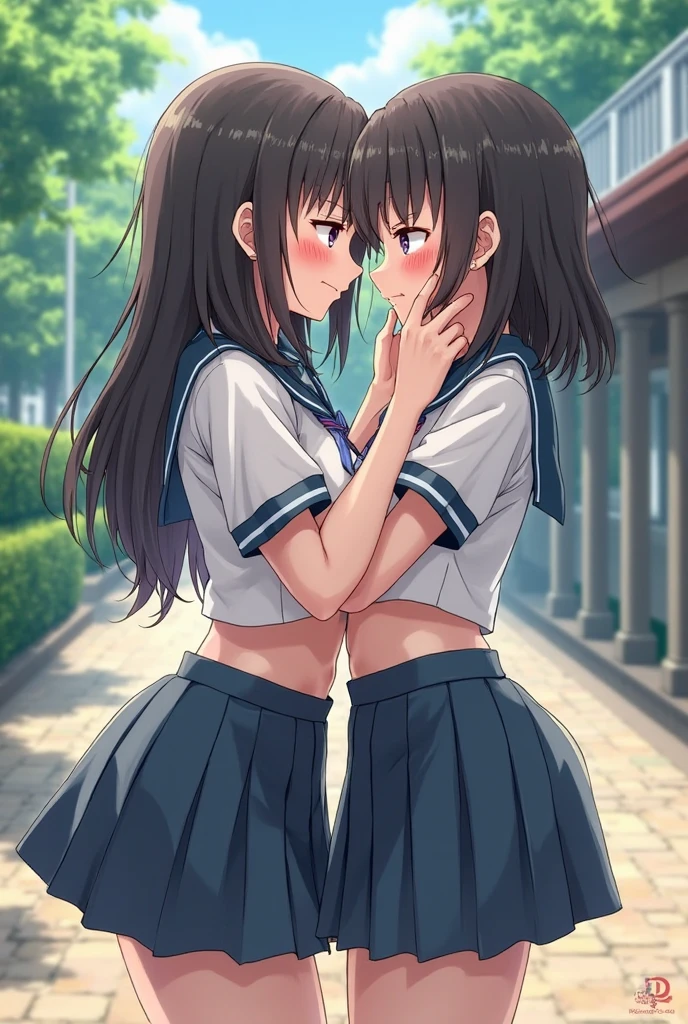 A girl showing her ass while two girls kiss