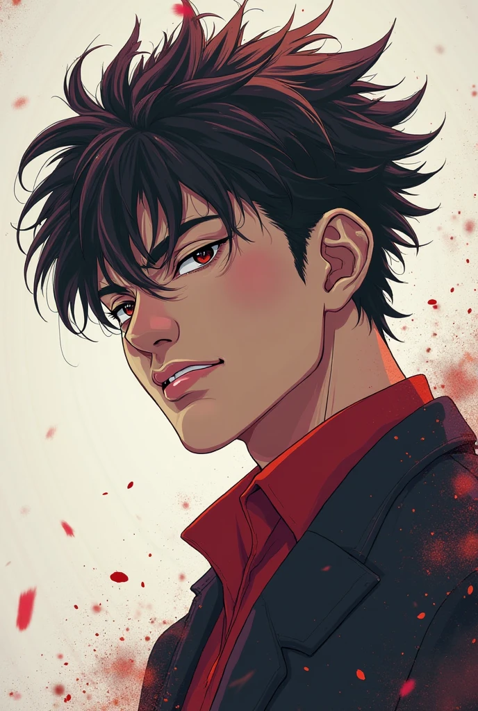 abstract background, 1boy, pose, blood, akira everything, devilman crybaby