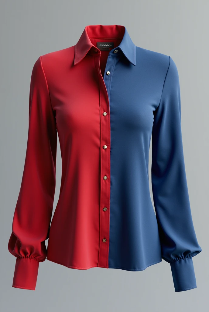 A red and blue blouse with a collar