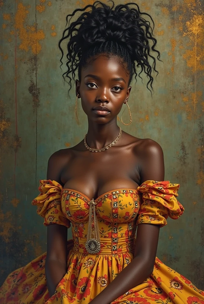 (masterpiece, best quality), female midlife, voluptuous, sub-saharan african, golden eyes, angular nose, round jaw, asymmetrical forehead, delicate nails, runway/editorial makeup , strawberry blonde
beehive hairstyle hair, anger
wearing pajama set, cut-out top, floral crown with ribbon ties,
, one hand raised, signaling a question