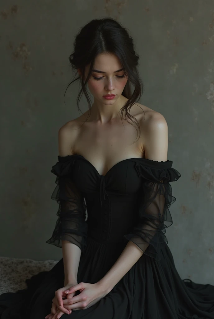 Girl in black dress without Reavelling clothes