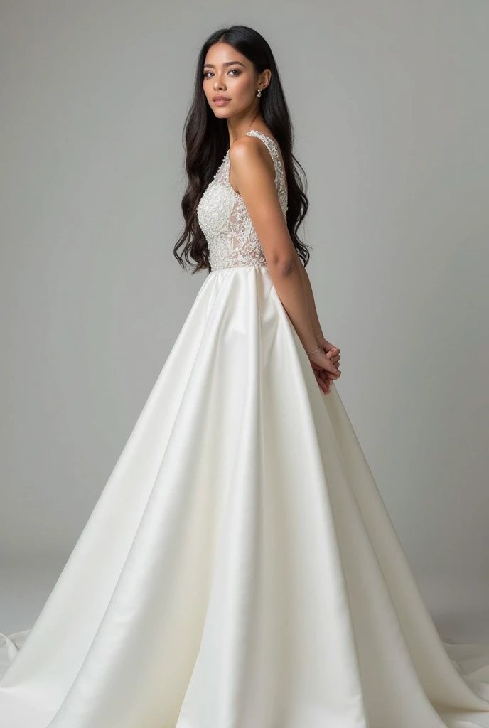 Female character with black hair, white wedding dress