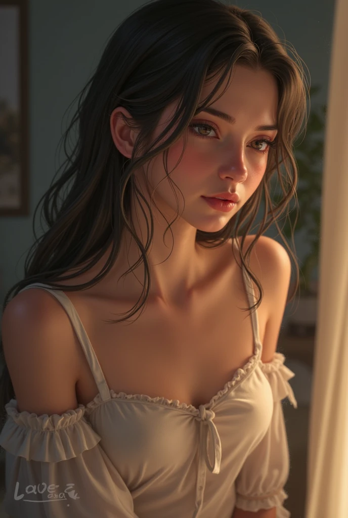 ((best qualityer)), ((work of art)), (detailded), high qualiy, 8K Ultra-HD, hyper-realistic portrait of a captivating woman, The woman is portrayed in a bright setting , your features bathed in a soft, (whole body),Diffuse shine that accentuates the delicate nuances of your expression. O artista, extracting from Sargent's precision, captures every subtle contour of your face, the meanders of your gaze, and the cascading strands of your hair, In this mysterious environment, the artist employs da Vinci's mastery of shadow and light, creating a seductive interaction that accentuates the enigmatic aura that surrounds the woman, Shadows dance on your features, highlighting the depth of the look and adding a touch of secrecy to the composition, por Chalit, altamente detailded