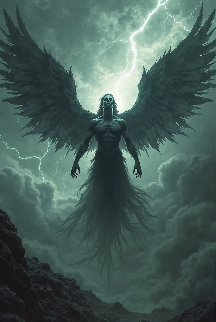 Lucifer's tear plus the fall of the angel with the memento mori around and lightning bolts coming out