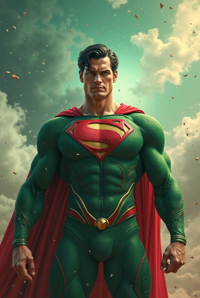 Create the super strong superman with his torn clothes being Kryptonite with bits of his crystallized body Extremely strong green with angry expression on his face --S2 him inside a Swamp in place Dark background and coming out pieces of crystals from his body in the shape of Kryptonite Ultra reality small details shadow light --auto