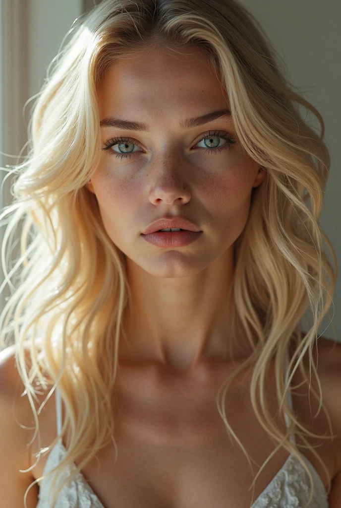 Make a teenage girl with blonde hair naked
