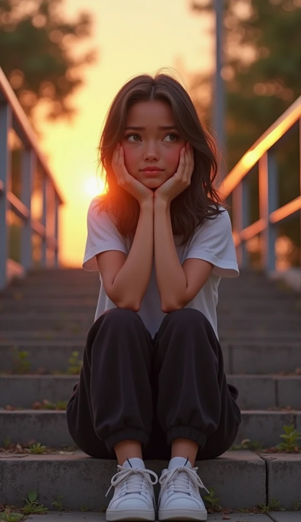 High school girl、Are crying、I'm staring at this、
night、Rooftop 
