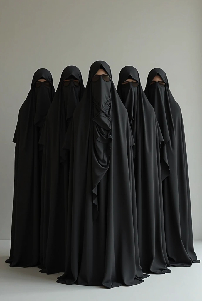 4 Fair girls in black arabic burqa
