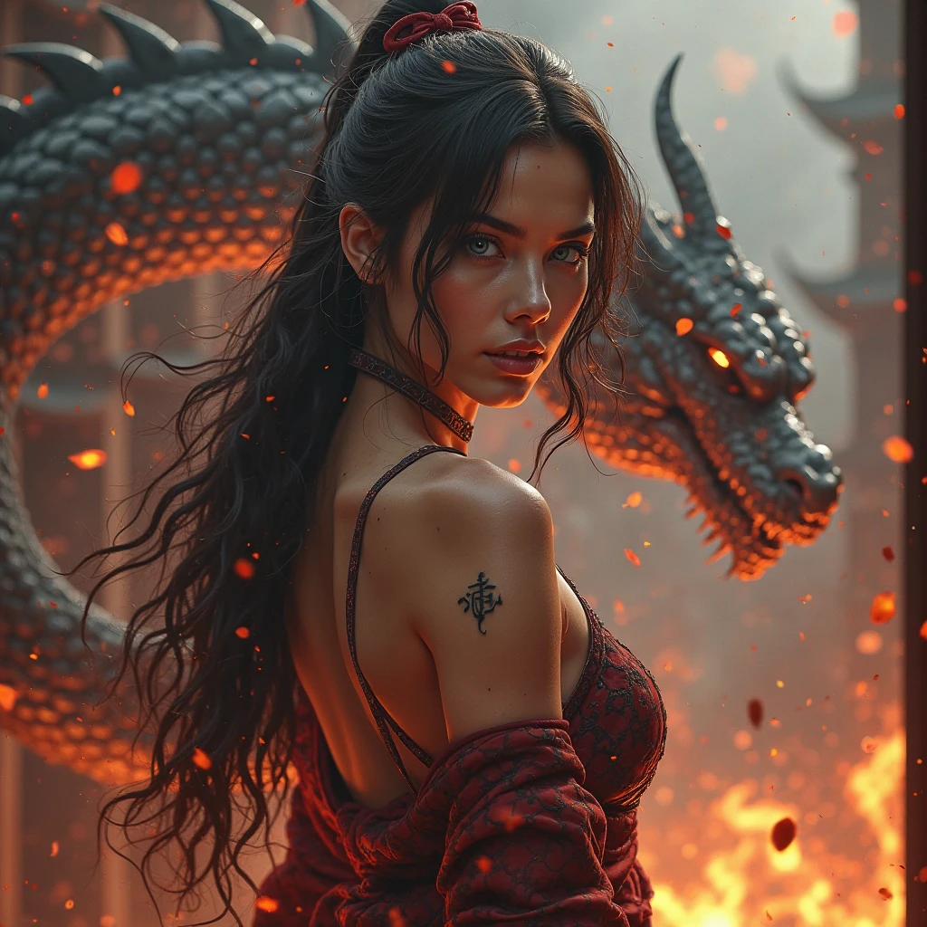 Dragon and a woman side by side