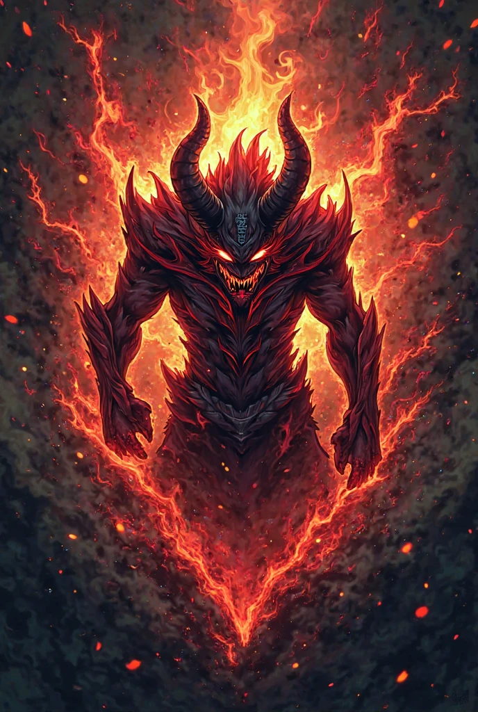 Portrait of a burning fire and lava demon by Byard Wu and Marc Simonetti and George Inness, Fantasy horror atmosphere