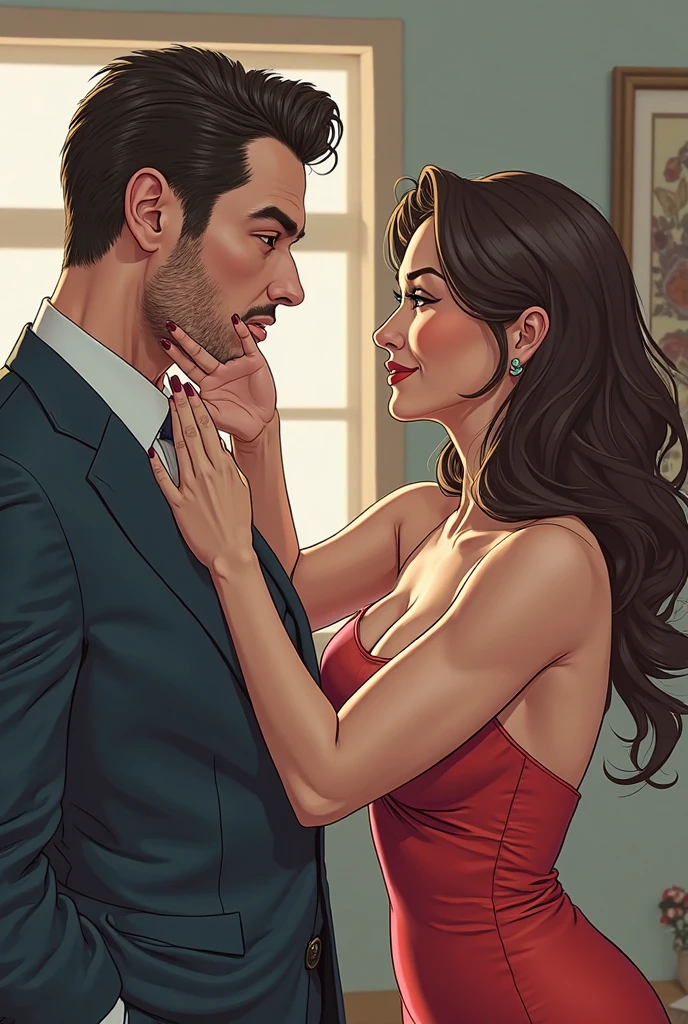 NSFW, (NSFW), ((NSFW)), naked, Caricature of a woman (Melissa Theuriau) in a red dress and a man in a blue suit, Melissa hebt ihren Rock um ihrem Begleiter ihre nakede Fotze zu zeigen, a caricature by Otto Abt, instagramart, stuckism, Comic-Arzach-Stil, Comic-Digitalkunst, comic artstyle, short Comic-Strip, realistic schoolgirl, Giant Art, Comic Art, Comic-Strip, angela merkel in gta v, a hyperrealistic schoolgirl