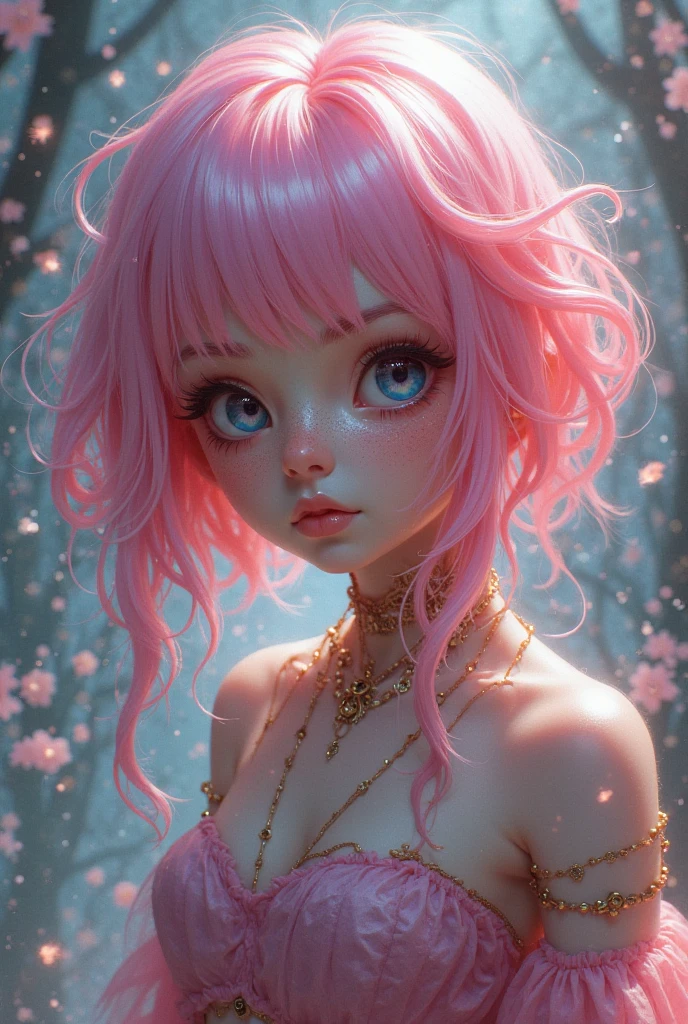 A girl with pink pennies and bra transparent