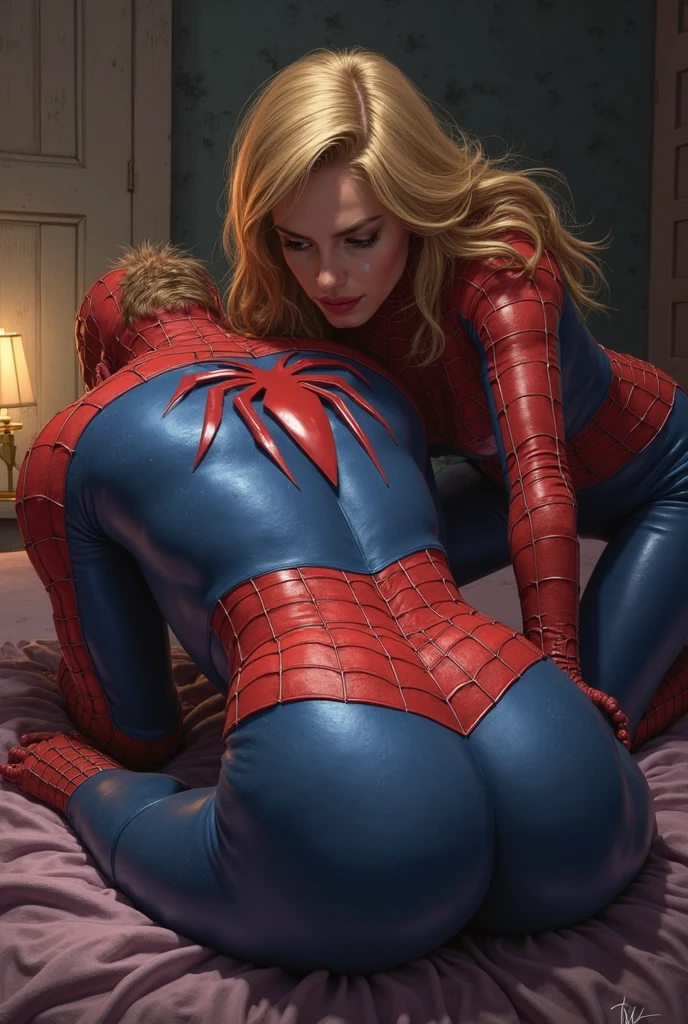 sgwen, spider-gwen, gwen stacy is gangraped group sex 1girl multiple boys explicit sexual scenes into the spiderverse rendering style, it looks like a scene from the movie, spider-verse movie animated style