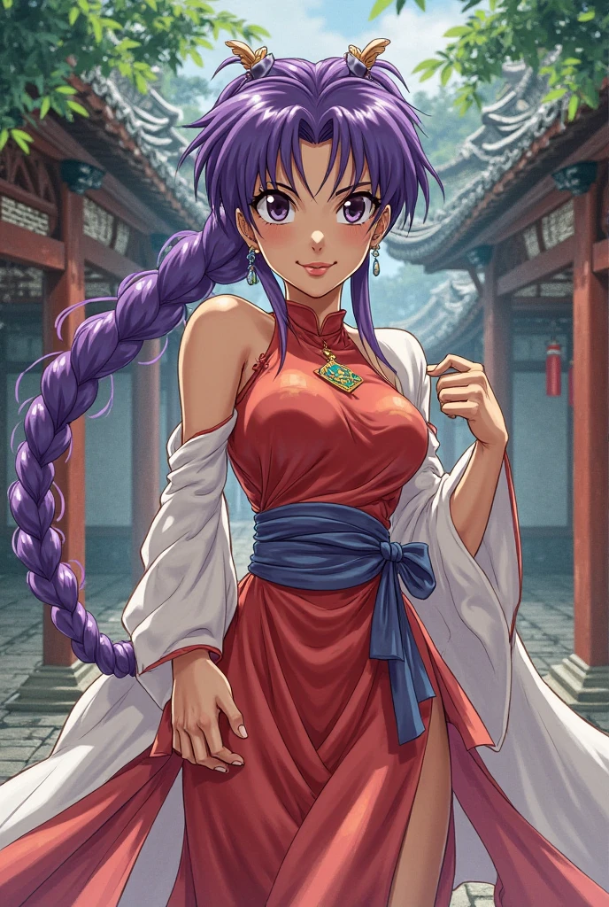 ((masterpiece)),((Ayako Katagiri)),((Katagiri Ayako)),((Mischievous Smile)),((Mai Shiranui Cosplay)),((((Full nudity)))),(((Kyoto cityscape))),Anatomically perfect fingers
