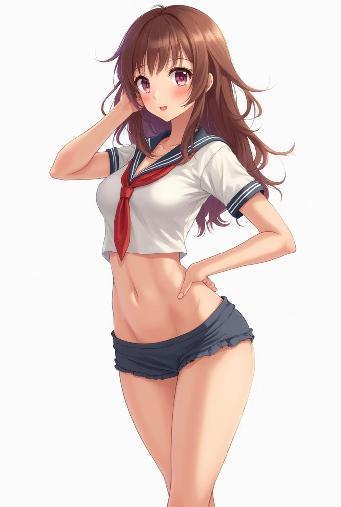 Kousaka honoka, blue eyes, sailor moon lingerie,  heavy breathing,red face,blunt hair,curvy body, standing , foreground, tokyo street, japan , exposed armpits, exposed groin, exposed inguinal, exposed pubis, cleavage, sweaty, sweating, ahoge, shocked, Blushing