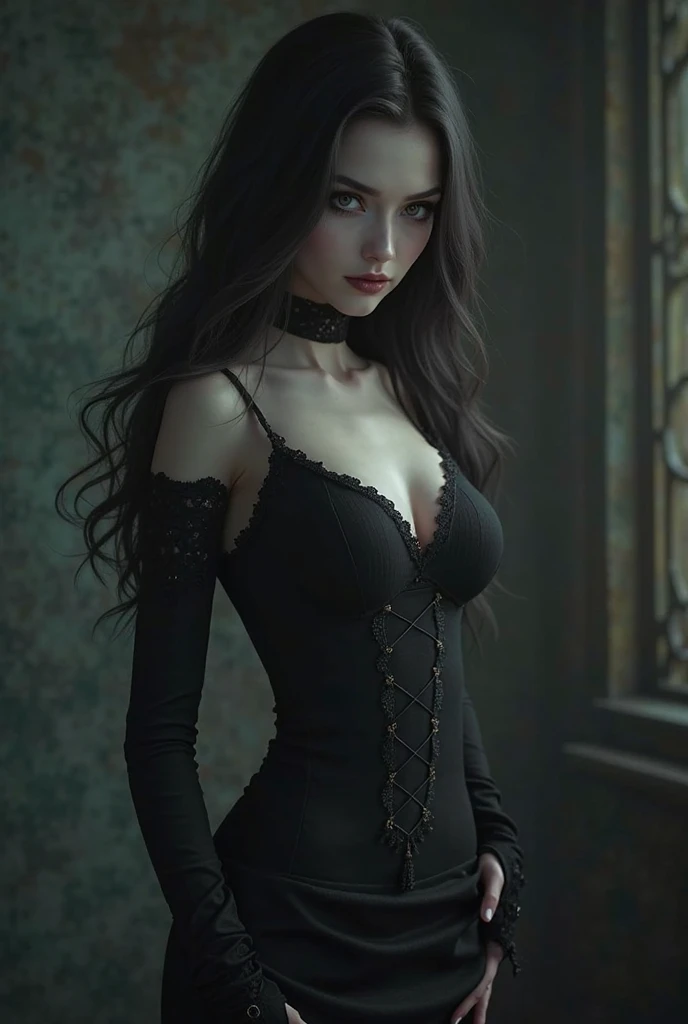 ((intricate details)),dark fantasy (/style/), gloomy atmoshere, (beautiful succubus girl, long hair), (sexy black lace outfit), (horny expression) , muted colors, sharp focus, cinematic, (walking pose, dynamic pose), trending on artstation, (majestic oil painting by ed blinkey, atey ghailan, by jeremy mann, greg manchess),nsfw,style of ohwx, (beautiful symmetrical puffy eyes)