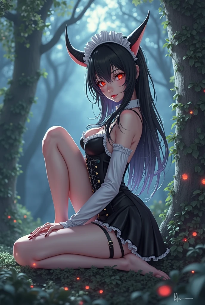 una vampiro en un bosque aterrador con poca ropa y con una chica furry