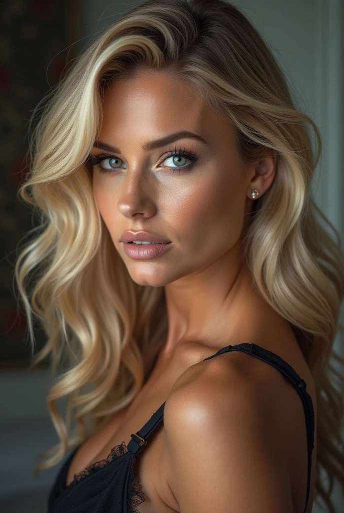 Mix a blonde girl (Isabella Deltore, Ursula Karven, blonde Behati Pinsloo und blonde Meghan Markle), Sun-tanned skin, Hairline, blonde Hair with lots of blonde streaks, bleached blonde curly hair, Hair with lots of blonde streaks, pointed nose, bleached blonde hair, 4, lifted face, Nose for Plastic Surgery, Vampir-Lifting, Pores on the cheeks, broad nasal bone, Eye wrinkles, small laugh lines, Hautpo, Pointed cheekbones, HIGH CHEEKBONE, Almond eyes, Schmale Almond eyes, Smokey Eyes Make-up, Vamp Make-up, Subscribe to something, brownish skin, Surgical lips, Detailed facial details Full body image Expressive make-up, Real photography, modern look, Real photography (Realists:1.5); She wears various sexy colorful dresses, Bold dark eye makeup Vamp Mascara, long black dark eyelashes, Show hips, Confident Pose, dominant woman , black eyeshadow, spectacular show make-up, Image grain, pixel grain, Hips posing, Sexy hips, Full body shot, long legs, sexy legs, large , large , busty, She presents her body cheekily, provocative for the viewer, Sexy attitude, pussy:1.9, vagina:1.9, clitoris:1.9, (small pussy:1.5), ( Hips posing, Sexy hips, Full body shot, long legs, sexy legs, large , large , busty, She presents her body cheekily, provocative for the viewer, Sexy attitude, pussy:1.9, vagina:1.9, clitoris:1.9, (small pussy:1.5), (modern office background:1.3)、Golden blonde long hair、(High Heels), (Seductive pose:1.2) professional photo, HDR, Natural light, (Anti-aliasing:1.2), elegant, Soft, diffuse light, Realistssch proportions, Backlight epicPhoto, ((naughty slut:1.5)) ((Whore in tight skirt:1.9) (((((nsfw:1.9))))