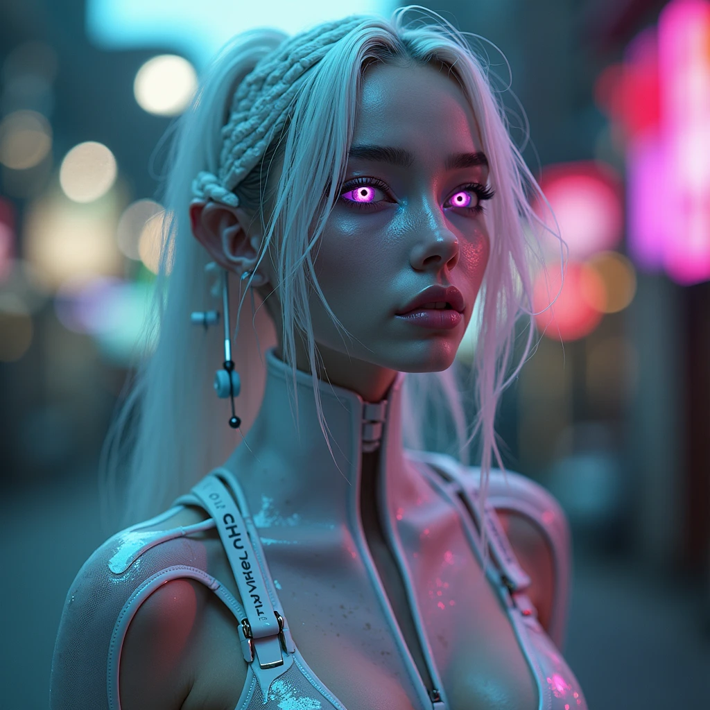 cyberpunk aesthetic, light eyes, eyelash, eyeliner, good makeup, sexy, (pale skin:1.9), detailed face, pretty face, rouge, good texture, strong shadows, bright, small , skinny, transparent clothes, tanga, looking up, camera down, energetic pose, dinamic pose, athletic, 8k, fangs, detailed, tattooed, direct dark light, street background, balcon, neon lights, coloured, night, wet clothes, detailed nipples, naked, no underwear, mecanic arm, wet, fiber muscles, strong woman, small nose, big eyes, great quality, jewelry, purple filter, detailer vagina, wet underwear, neon direct, light, naked , focus face,, pink, hair, cyberpunk 2077, edgerunners, blade runner, gothic legs, lasers,, slim underwear, erect nipples
