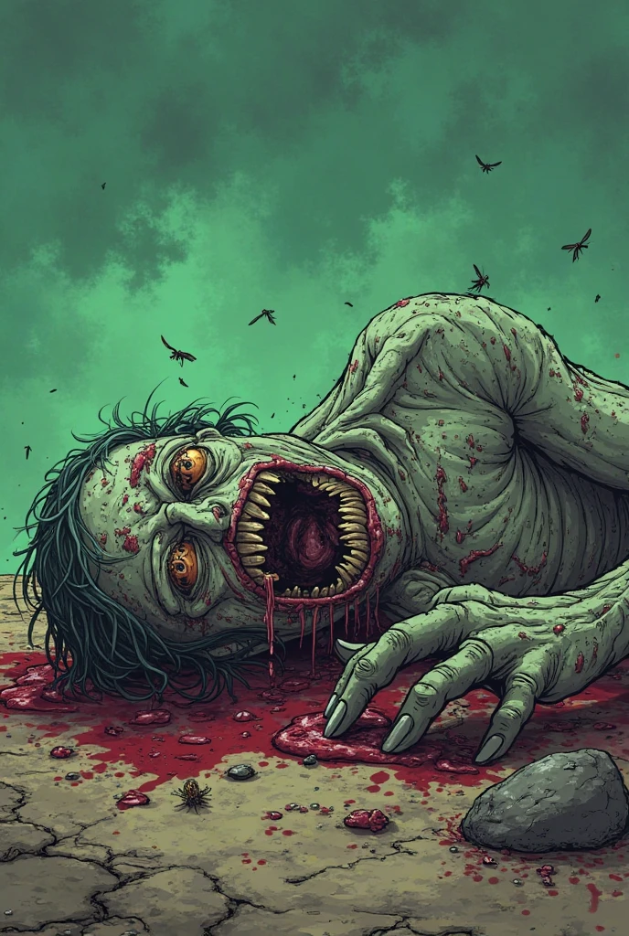 Zombie crawling from grave for coffee