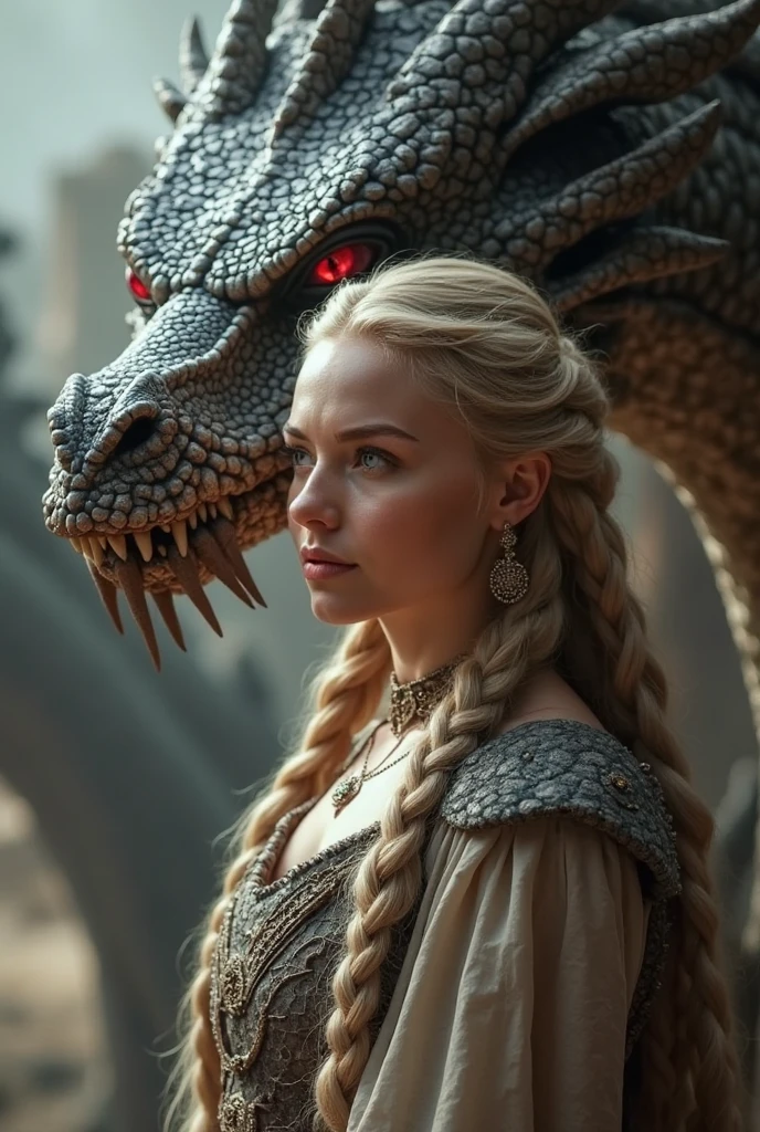 hyper real photo of [Daenerys Targaryen|Emilia Clark] Bring pets (Dragon:1.1), Beautiful, Sexy, 1 Girl with the dragon, blond, Close-up, Extreme closeup, Realistic proportions, Realistic pupils, Firecake Dragon, limited palette, A high resolution, absurderes, Cinematic lighting, 8K resolution, Frontlighting, hdr, Sunrise, RAW photo, Nikon 85mm, Award-Awarded, Glamorous photos, Extremely detailed, Beautiful Ukrainian language, mind bending, Nott Edith, (Blue top:0.6),