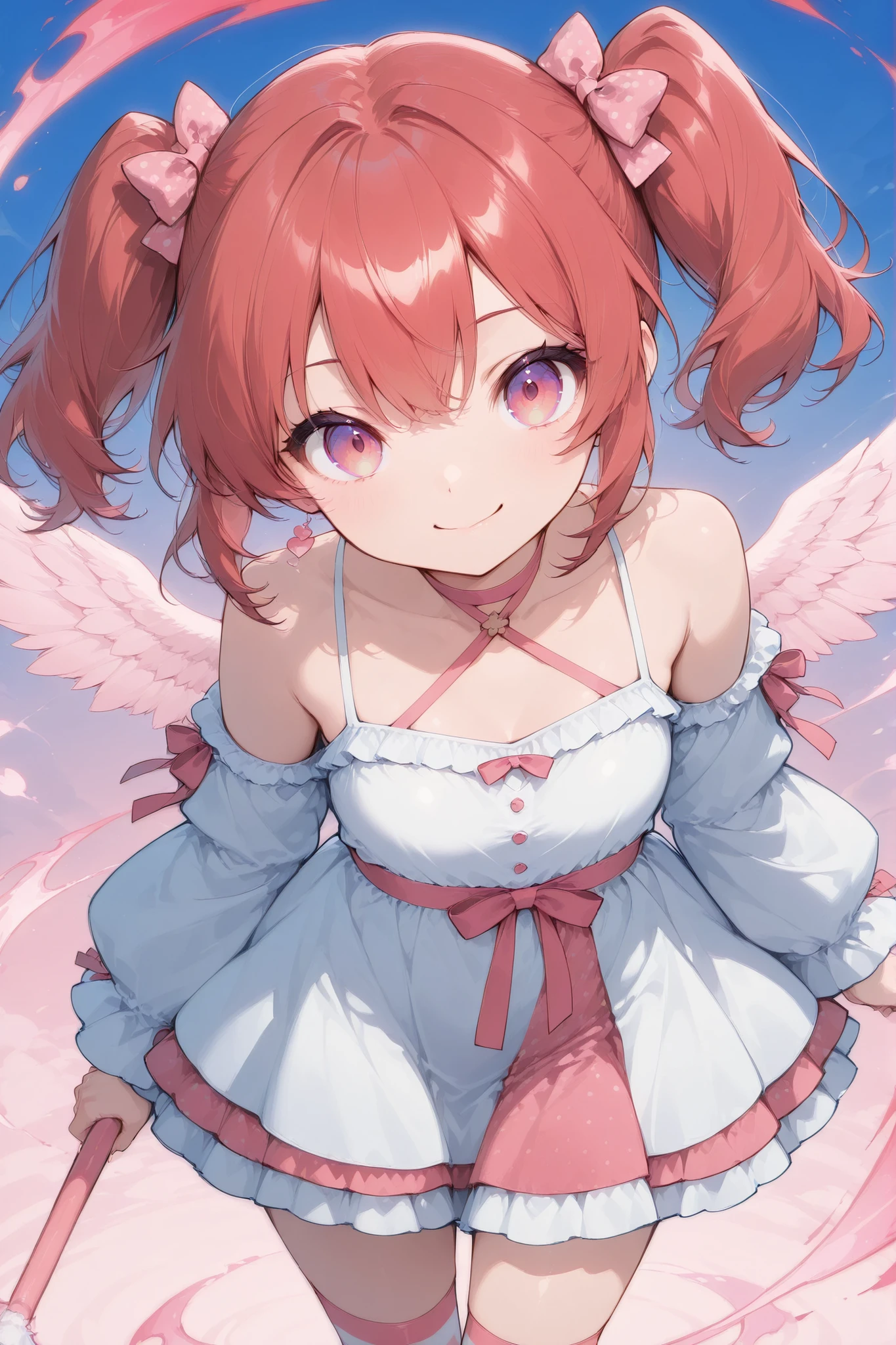 emphasizes vibrant, saturated colors to create a lively and visually striking image,stylish、Red hair、SHORT BOB、side twin tails、Cheerful Girl
