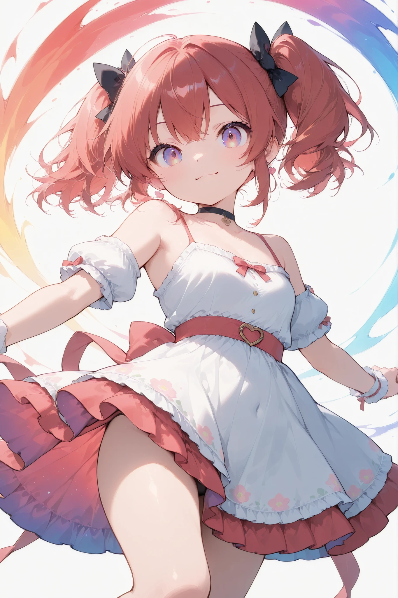 emphasizes vibrant, saturated colors to create a lively and visually striking image,stylish、Red hair、SHORT BOB、side twin tails、Cheerful Girl