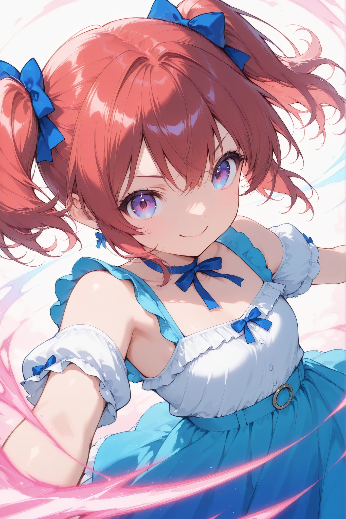 emphasizes vibrant, saturated colors to create a lively and visually striking image,stylish、Red hair、SHORT BOB、side twin tails、Cheerful Girl