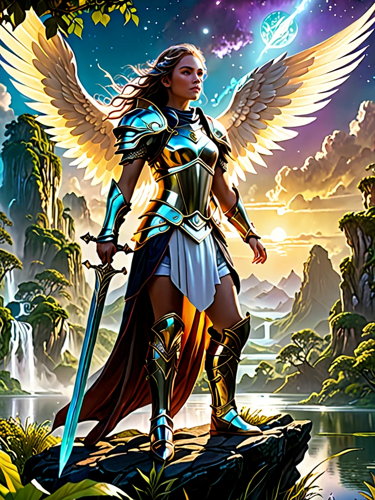 Soccer-playing woman in enchanted realm, Highly detailed fantasy artwork, Athletic body type, Low-angle view, Striking kicking stance, Mythical stadium setting, Magical luminance, Dynamic post-processing, 50mm lens, Color enhancement.
Main Style: Epic Fantasy with Realistic Touches