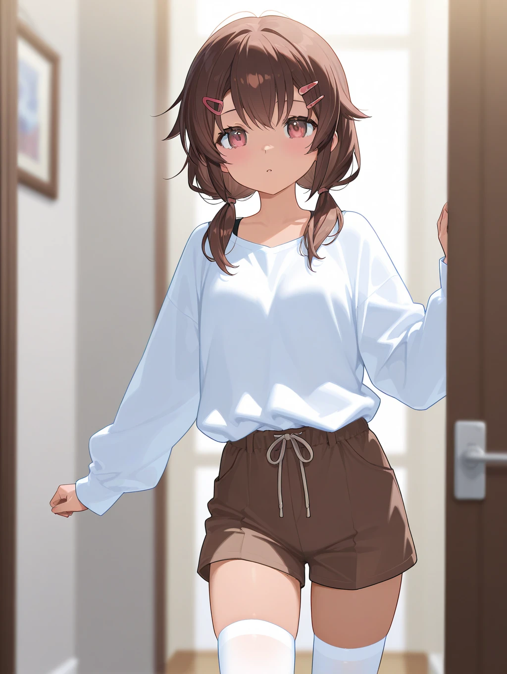 (masterpiece), (Highest quality), (8k),(Very detailed), (anime:1.1), One girl, (misaka mikoto), Brown Hair, Medium Hair, hairpin, Medium chest, (bare shoulder: 1.3), (brown off-shoulder sweater: 1.3), (black pleated skirt), (mini skirt: 1.2), (black thighhighs:1.3), (braided boots), (white lace Panties), (show off panties), (squatting: 1.3), (skirt lift: 1.5), (spread legs), cowboy shot, View your viewers, indoor