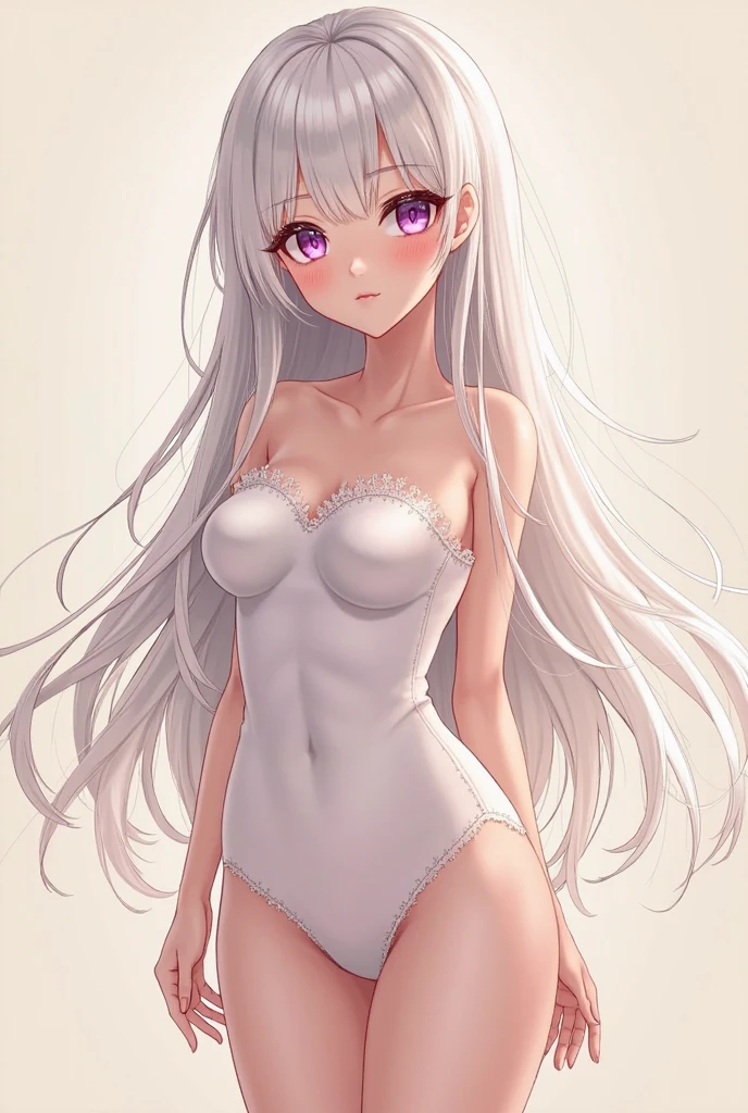 panties, (white), white hair,