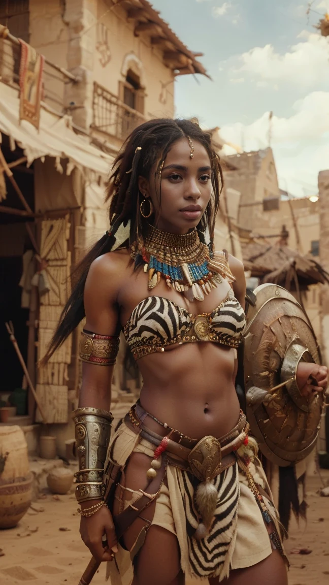 full body,(Tiona Hiryute:1.1) has medium-length black hair and brown eyes. Appearance Young 14 years old baby faceLike all Amazons, she wears revealing clothes, wearing only a strip of cloth around her chest and a pareo around her waist, and always walks barefoot.extremely detailed detailed face , long eyelashes, photorealistic, high quality, highly detailed, 8k, masterpiece, realistic, studio lighting, natural lighting, soft lighting, warm colors, pastel colors, vibrant colors, in a dungeon rpg