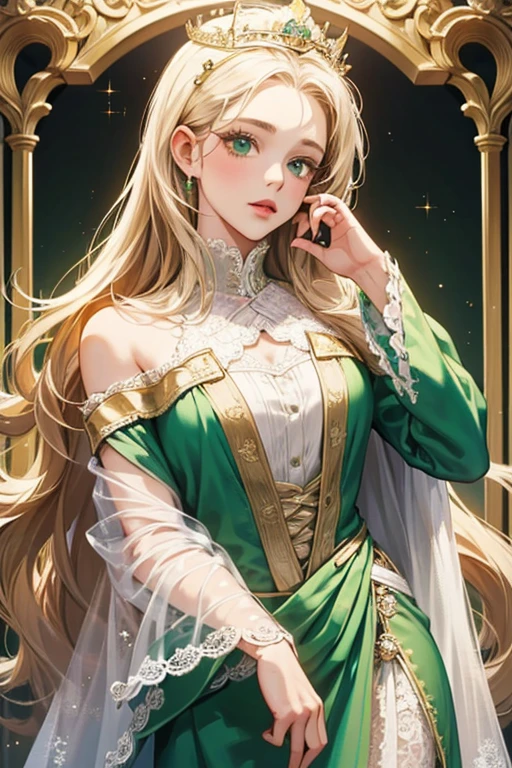 (((absurdres))), (((best quality))), portrait, digital art, (trending on ArtStation), ((1girl)), ((green shiny eyes)), star-shaped eyes, beautiful, (beige blonde long hair), (((greek clothing))):0.9.