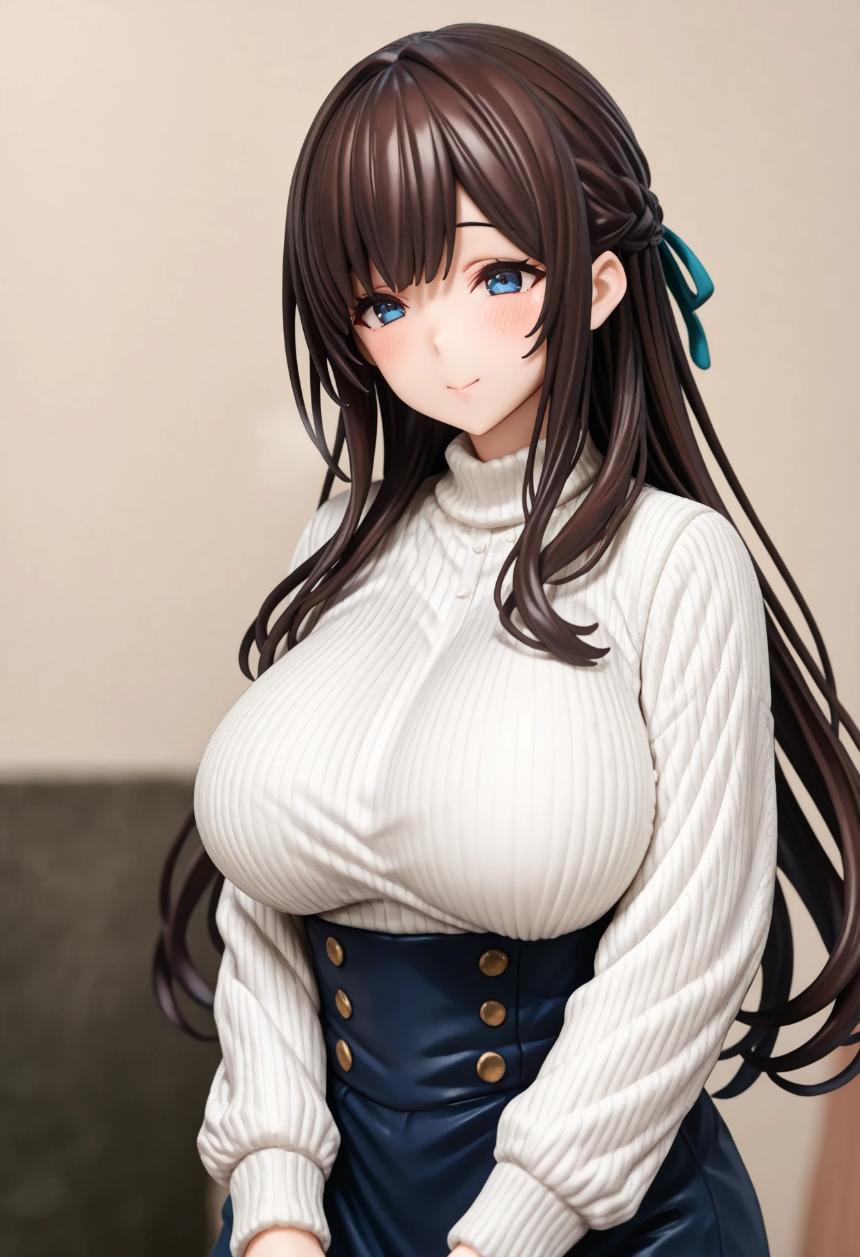 (masterpiece)), ((Highest quality)), (Very detailed), ((cute)), trembling), ((Very detailed)), 4K, (8k), Highest quality, (beautiful),(((World Class Quality))), Very detailed, High resolution, (詳細な陰影のあるbeautiful顔), whole body, ager, alone, ((Huge breasts)), (((Saggy breasts))), spring_Costume, (brown sweater), (sweater), (Ribbed_sweater), (length_Dispel), (white_pants),