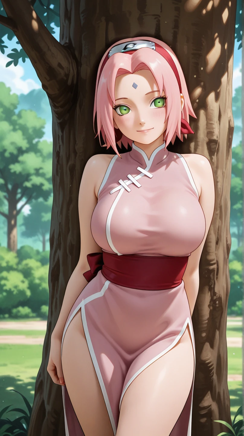 sakura4_wrise, boruto: naruto next generations, naruto shippuuden , 1girl, bangs, facial mark, green eyes, parted bangs, pink hair, red hairband, bra, short hair, solo, upper body ((masterpiece))