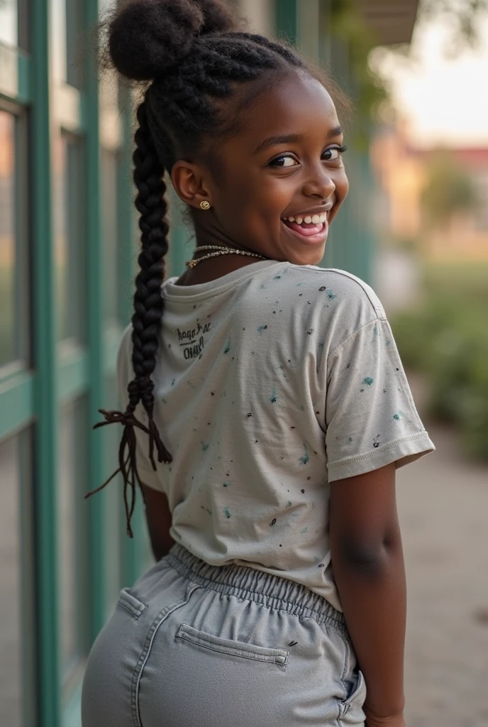 girl, age10, black, fat ass, cute face, black curly hair, blush, tight yoga pants