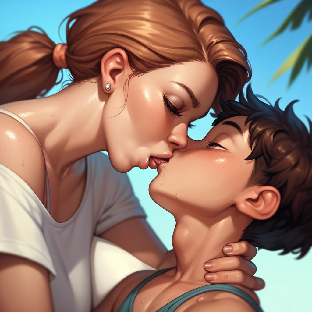 expressive, check_9, check_8_up, check_7_up, check_6_up, source_anime, masterpiece, Best quality, ultra detailed, high, 1 boy, 1 girl, зрелая woman, hug, sex, kiss, woman, big, pubic hair, высокая woman и неhigh мальчик, Loving expression, Mother, пожилая woman, Wear clothes, wide hips, perfect face, curvy inserts erect penis into woman's crotch, Exact description of the form, dramatic lighting, on open air